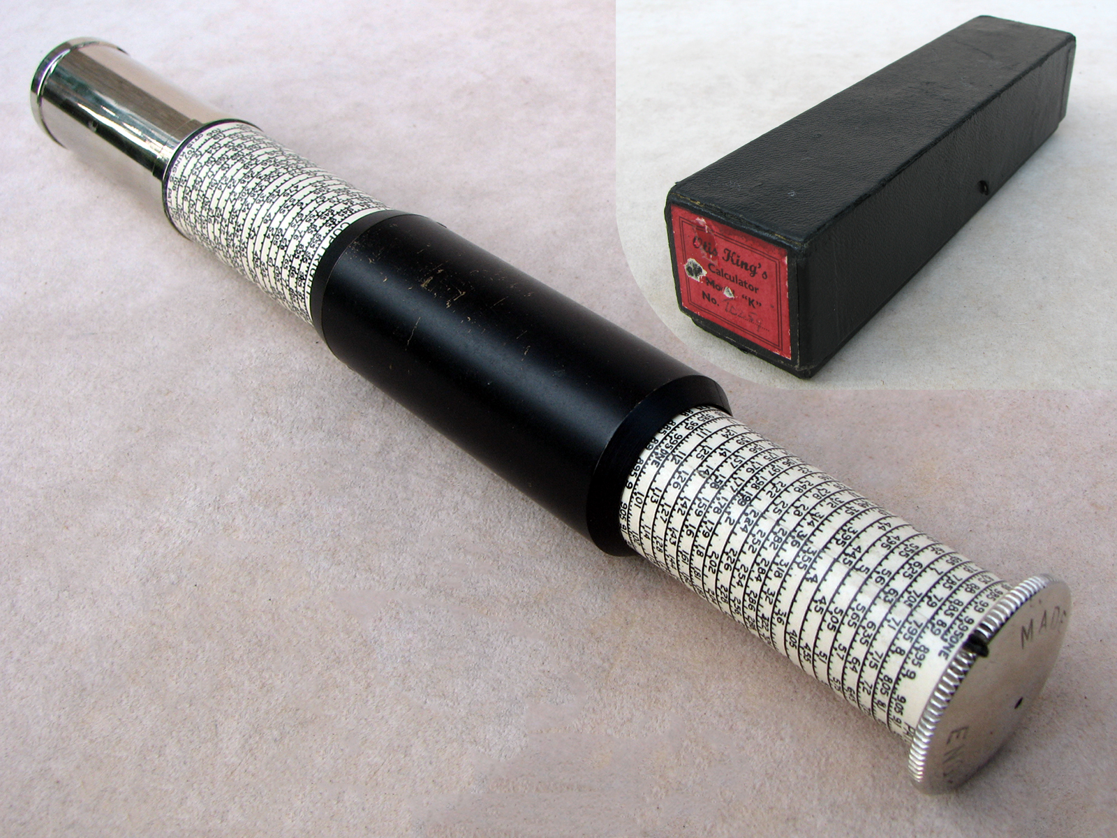 Late 1940's Otis King model K type B cylindrical slide rule calculator